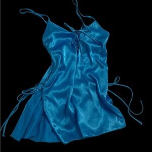 Ultra Rare vintage “Shirley of Hollywood” Electric Blue Satin Open Side Babydoll